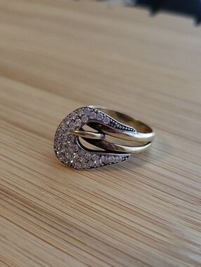 Vintage 925 Sterling Silver Gold Vermeil CZ Swoop/Belt Ring